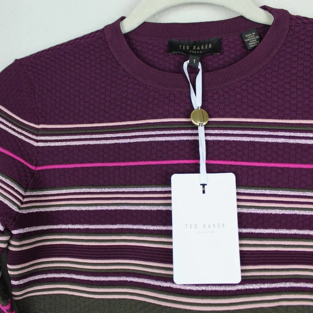 NWT TED BAKER LONDON Stripe Crew Neck Peplum Sweater - Picture 4 of 8
